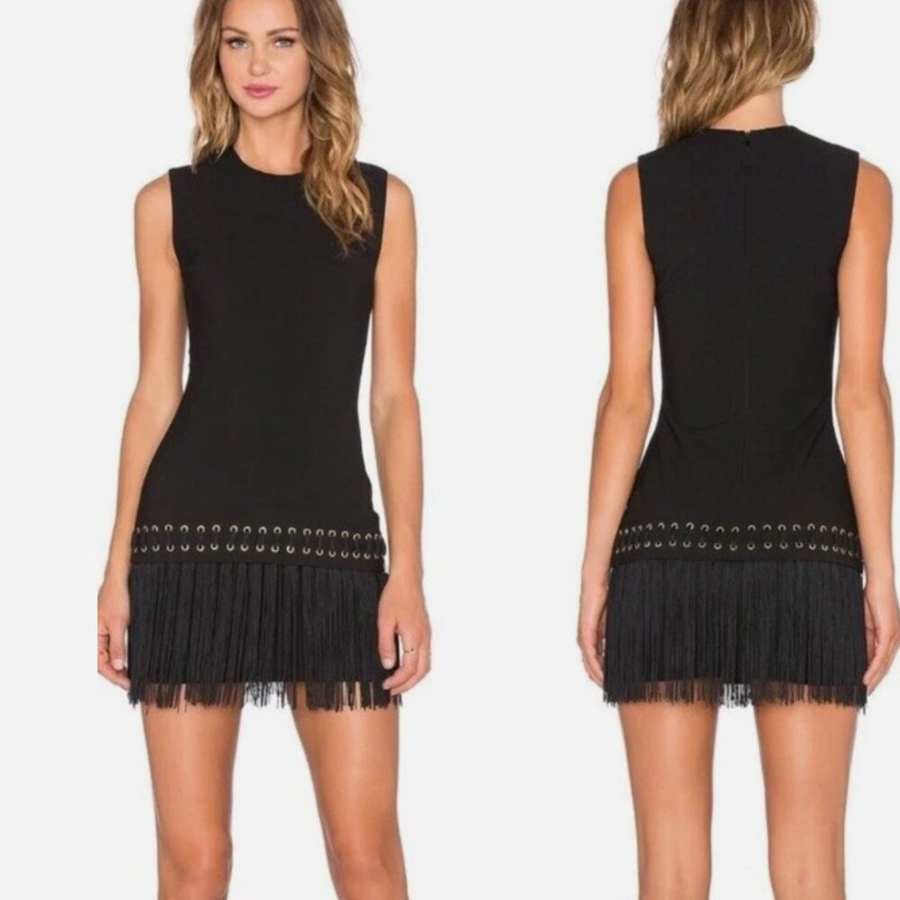 Elizabeth and James Black Fringe/Grommet Mini Dress, Size 4
